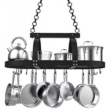 KES Ceiling Pot Rack 34-Inch Hanging Pot Rack for Kitchen Oval Pot and Pan Rack Matte Black Pot Hanger with 20 S Hooks KUR221S85-BK