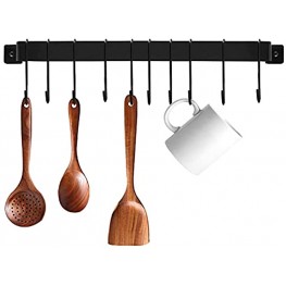 Kitchen Wall Mounted Hanging Utensil Holder Rack Wrought Iron Rail Rack with 10 S Hooks for Hanging Kitchen Utensils Set & Cookware,16 inch