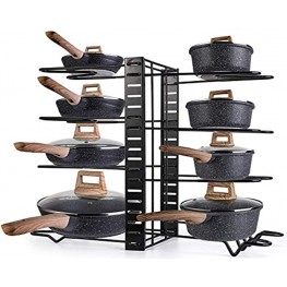 Lawei Pot Rack Organizer 8 Tiers Pots and Pans Organizer with 3 DIY Methods Adjustable Pot Lid Holders Pan Rack for Kitchen Counter and Cabinet