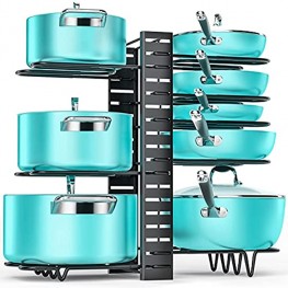 Pan Organizer Rack for Cabinet Pot and Pan Organizer for Cabinet with 3 DIY Methods Adjustable Pan Pot Rack with 8 Tiers Heavy Duty Pot Organizer Deep U-shaped Design with Obstructed Slip Layer