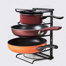 Pot and Pan Organizer Rack Heavy Duty Adjustable Pan Organizer Rack Durable 5-Tier Storage Pot Lid Holders for Cabinet and Kitchen Counter Total 5 Adjustable Compartments Black