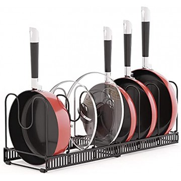 Pots and Pans Organizer and Storage Expandable Pot Rack for Kitchen Cabinet 7 Dividers Lid Holder & Pantry Pot Rack Counter Top Organizing Cookware Organizer for Fry Pan Skillets and Pots Set