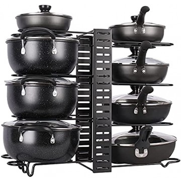 Rawall Pots and Pans Organizer,8 Tiers Pot Organizer with 3 DIY Methods.Adjustable Pots and Pans Holder Organizer,Pot Lid Organizer Fit for Kitchen Count and Cabinet