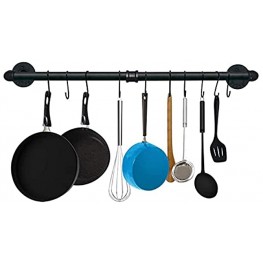 Tysun 47.4 Inch Industrial Pipe Pan Pot Rack Wall Mounted Iron Pipe Kitchen Hanging Rail Kitchen Utensil Cookware Holder Storage Organizer with 15 S Hooks