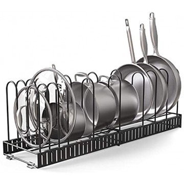 Vdomus extensible pot rack organizer with 4 DIY methods length adjustable and max extended to 31 inches 13+ pans holder black metal kitchen cabinet pantry pot lid holder