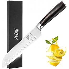 ARMZ Santoku Knife Dishwasher Safe Japenese Chef Knife Rust Resistant 7 Inch Multifunctional Chopping Knife for Meat and Vegetables Includes Pakkawood Handle and Gift Box