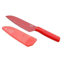 Kuhn Rikon Colori Santoku Knife with Safety Sheath 5 inch 12.70 cm Blade Red