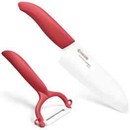 Kyocera Advanced Ceramic Revolution Series 5-1 2-inch Santoku Knife and Y-Peeler Set Red