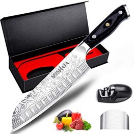 MOSFiATA 7 Santoku Knife Chef Cutting Knife for Cooking with Finger Guard and Knife Sharpener German High Carbon Stainless Steel EN.4116 Kitchen Chopping Knife with Micarta Handle and Gift Box