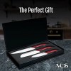 Vos 6-Piece Ceramic Knives Set Red Handle with Cover 6 Chef Knife 5 Santoku Knife 4 Paring Knife 3 Covers Ideal for Fruit Veggie Meat and More