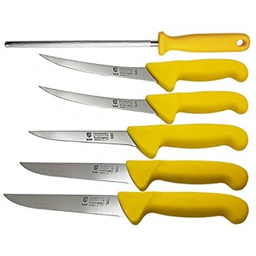 SMI 6 Pcs Butcher Knife Set Solingen Chef Knife Boning Knife for Meat Cutting Knife Sharpening Steel Rod Made in Solingen Germany