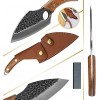 XYJ 6 inch Boning Knife Full Tang Handmade Forging Carving Knife 4Cr13 Stainless Steel Blade with Soft Leather Sleeves for Carrying Out