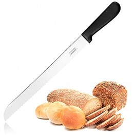 BOLEXINO 10 Inch Serrated Knife for Homemade Bread Stainless Steel Knife w Wide Wavy Edge Multi-Purpose Kitchen Knife Efficient Cake Slicer Ultra Sharp for Cutting Black Handle