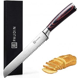 Bread Knife PAUDIN N4 8" Serrated Knife Ultra Sharp German High Carbon Stainless Steel Bread Cutting Knife for Homemade Bread Cake Knife with Ergonomic Handle and Gift Box for Crusty Soft Bread