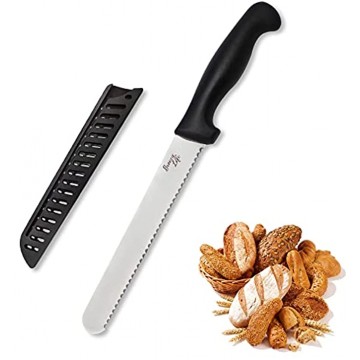 Breezylife Serrated Bread Knife with Sheath Stainless Steel Bread Cutter for Homemade Bread Cake Bagel and Juicy Tomatoes 8 inch Black