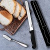 dearithe Serrated-Bread Knife with Sheath Plus a Free 304 Butter Knife ,10 inch Black Stainless Steel Sharp Wavy Edge Wide Bread Cutter for Slicing Homemade Bread Bagels Cake. Dishwasher Safe