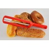 HOME-X Closed Bread Roll Slicer with Durable Red Plastic Frame Serrated Metal Blade-11” L