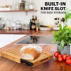 Ivation Bread Cutting Board Server with 15” Stainless Steel Bread Knife | Compact Bamboo Wood Slicing Tray & Server Integrated Knife Slot Built-In Handles & Crumb Catcher | 15”x11”x1.5”