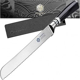 Kessaku 8-Inch Serrated Bread Knife Ronin Series Forged High Carbon 7Cr17MoV Stainless Steel Pakkawood Handle with Blade Guard
