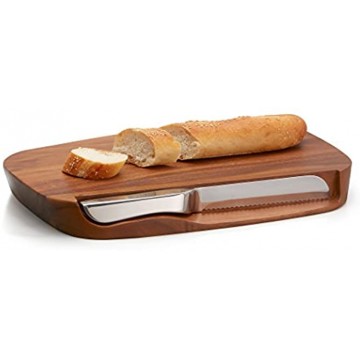 Nambe Serveware Collection Blend Bread Board with Knife Measures at 17.5 x 11 x 2 Made with Acacia Wood and Nambe Alloy Designed by Neil Cohen