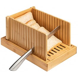 PARANTA Bamboo Bread Slicer with Crumb Tray and Stainless Steel Knife Foldable Adjust Thickness Of Homemade Bread Suitable For Bread Cakes And Bagels Natural