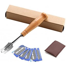 Premium Hand Crafted Bread Lame with 5 Blades and Leather Protective Cover Dough Making Slasher Tools for Bread Bakers