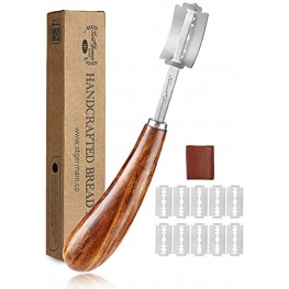 SAINT GERMAIN Premium Hand Crafted Bread Lame for Dough Scoring Knife Lame Bread Tool for Sourdough Bread Slashing with 10 Blades Included with Replacement with Authentic Leather