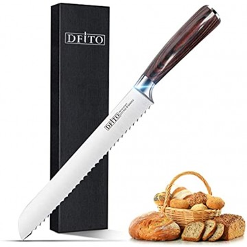Serrated Bread Knife German High Carbon Stainless Steel Bread Slicing Knife Ergonomic Pakkawood handle and 10 wave blade Professional Grade Kitchen Knife Cake knife Gift box packaging