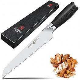TUO 8” Serrated Bread Knife Sharp Cake Slicer Bread Slicing Knife for Carving Homemade Bread Precision Forged German HC Steel Blade Ergonomic Pakkawood Handle Gift Box Goshawk Series