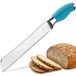 Zulay Serrated Bread Knife 8 inch Ultra-Sharp & Durable Blade For Easy Slicing Lightweight 304 Stainless Steel One Piece Design with Tip Safety Guard Cut & Slice Bread Vegetables & More Blue