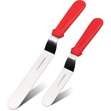 PUCKWAY Angled Icing Spatula Stainless Steel Offset Spatula Cake Spatula Set of 2 Red 6 8 inch