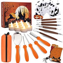 35 PCS Halloween Pumpkin Carving Kit Professional Pumpkin Carving Tools Set with Stencils Candles Carrying Bag Pumpkin Carving Knife for Kids Adults Sculpting Jack-O-Lanterns Halloween Decoration