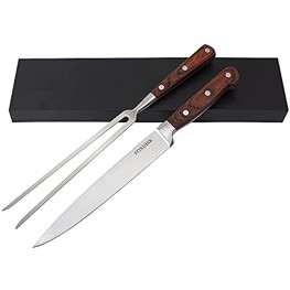FOXDISK 2 Piece Carving Knife and Fork Set Carving Set for Barbecue Cutting Meat and Turkey Stainless Steel Camping Cooking BBQ Cutter Carving Fork with Gift Box Wooden Handle