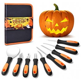 GoStock Pumpkin Carving Kit Upgrade Soft Grip Rubber Handle 9 Pieces Pumpkin Carving Tools Set Heavy Duty Stainless Steel Masters Carving Kit with Zipper Bag for Halloween Jack-O-Lanterns