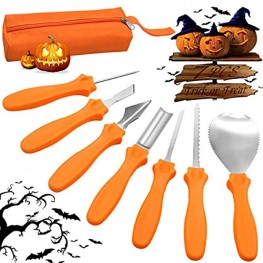 Halloween Pumpkin Carving Kit 7PCS Professional Pumpkin Carving Tools Halloween Stainless Steel Carving Knieves Set with Storage Bag DIY Gift for Kids and Adults