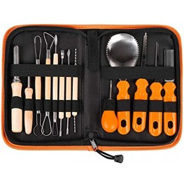 Halloween Pumpkin Carving Tools Kit COOLOOK Halloween Pumpkins Carving Sets 13 Pieces DIY Heavy Duty Stainless & Wooden Sculpture Modeling Carving Tools with Black Storage Bag