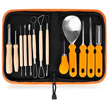 Halloween Pumpkin Carving Tools,Jack-O-Lanterns 13 Piece Professional pumpkin cutting carving supplies tools Kit stainless steel lengthening and thickening with Handbag