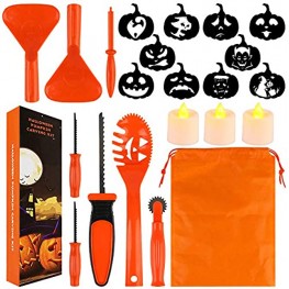 HANSGO Pumpkin Carving Kit for Kids 22PCS Easy Halloween Pumpkin Carving Tools Set with LED Candles Carving Stencils Storage Bag