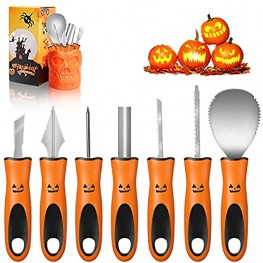 Henscoqi Pumpkin Carving Kit 7 Packs Carving Tools Set Pumpkin Carving Set Jack Lantern Sculpting Set with Heavy Duty Stainless Steel Durable Handle Halloween Decoration Set with Storage Skull Cup