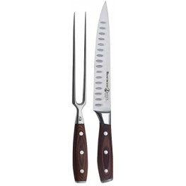 Messermeister Avanta Pakkawood 2 Piece Kullenschliff Carving Knife and Fork Set Brown