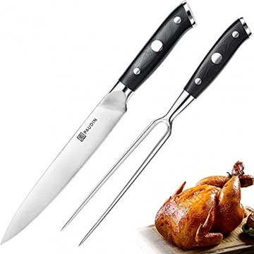 PAUDIN Carving Knife Set 8 German High Carbon Stainless Steel Turkey Carving Knife And Fork Set BBQ Knife Set With Ergonomic Handle Full Tang Professional Carving Knife For Meat Turkey Brisket