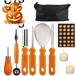 Pumpkin Carving Kit Halloween Pumpkin Carving Tools Pumpkin Carving Knife 9PCS Professional ＆ Heavy Duty Stainless Steel with Bag Candles Stickers