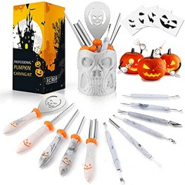 Pumpkin Carving Kit Pumpkin Carving Tools 11 Pcs Professional Halloween Pumpkin Carving Kit for Kids and Adults  4 Stencils and 1 Skull Storage Bucket Included