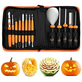 TOYANDONA Halloween Pumpkin Carving Kit 13pcs Stainless Steel Pumpkin Carving Tools Professional Pumpkin Cutting Supplies Kit with Carrying Case for Halloween Decoration