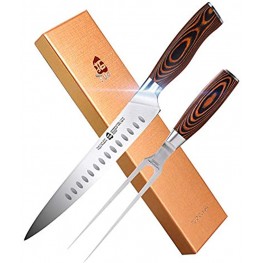 TUO Slicing Set 9 Carving Knife & 7 Fork Hollow Ground German Stainless Steel Carving Knife and Fork Set 2 Pcs Pakkawood Handle Luxurious Gift Box Included Fiery Phoenix Series
