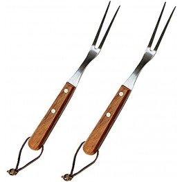 VOJACO [2 Pack] Meat Fork Stainless Steel Meat Carving Fork BBQ Barbecue Fork with Wooden Handle Professional Classic Metal Cooking Curved Fork for Chicken Beef Pork Turkey 10 Inch 2 pack