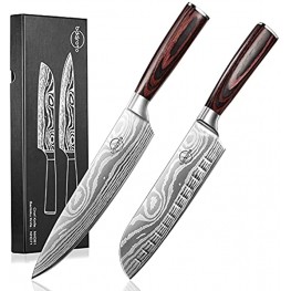 2PCS Kitchen Chef's Knife Set 8 Inch & Santoku Knife 7 Inch BDDFOTO Ultra Sharp X50Cr15 Superior High-Carbon Stainless Steel Knives with Ergonomic Handle for Home Restaurant