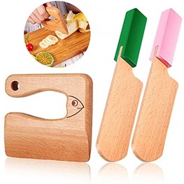 3 Pieces Wooden Kids Knife Set Wooden Kids Knife for Cooking Children's Safe Knifes Serrated Edges Kids Knife Cute Kids Shape Kitchen Tools for Cutting Veggies Fruits Salad Cake Fish Style