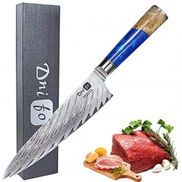 Dnifo Professional Sharp Kitchen Chef Knife 8 Inch Damascus Steel Japanese Kitchen Knives Full Tang Half Bolster Cooking Damascus Knife Non-stick Blade and Anti-rusting Forged Cutlery Knife