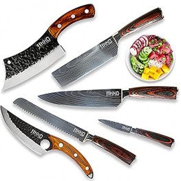 JIKKO New 67 Layers Carbon Steel Japanese Knife Set Original Series Kitchen Knife Set with Walnut and Mahogany Wood Handles 6 Japanese Chef's Knives with Exceptional Sharpness HRC60 Approved